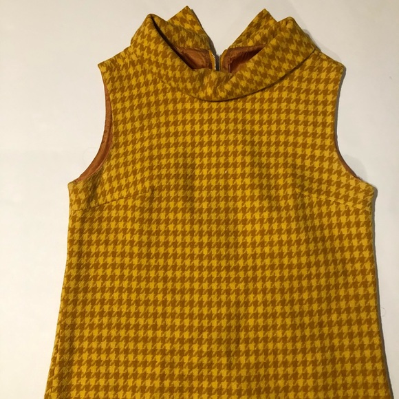 Vintage mod 60s houndstooth dress yellow small - Picture 3 of 7